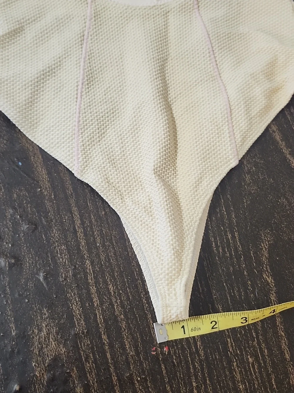 Frankies Bikinis Julianne Waffle Cheeky One Piece Swimsuit in Cream Sz L. NWT